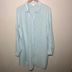 J. Jill Love Linen Tunic Blouse Blue Long Line Slit Beachy Coastal Vacation XL